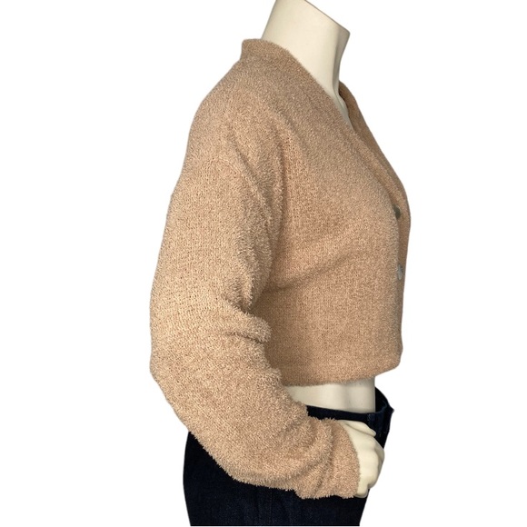NWT! Wild Fable Super Soft Crop Top Button Down Sweater Cardigan, Taupe - Picture 3 of 8